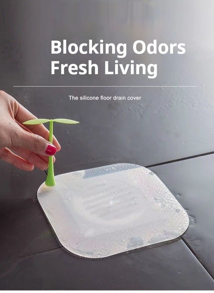 4 Piece Silicone Floor Drain, Anti-Odor Mat Silicone Drain Plug, Anti-Odor Deodorizing Cover, Kitchen Seal Sewer Deodorizer,floor drain cover，shower stopper for drain，shower drain cover for bugs，drain cover，bath tub drain stoppers，drain covers，drain cover bathroom tub，shower drain stopper，Suitable for kitchen bathroom and laundry room  - Image 1