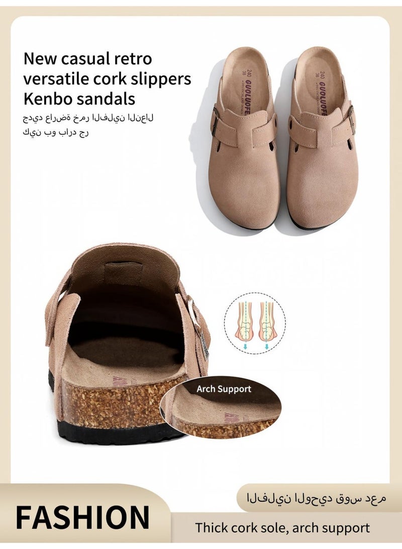 guoluofei Cow Suede Unisex Mule Slides with Adjustable Straps and Arch support Comfort Sandal Slippers Outdoor Beach Casual Shoes Size 37-45 - Image 3