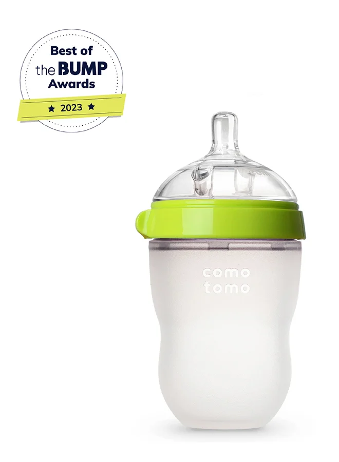 كوموتومو Natural Feel Baby Bottle 250 ML With Pack Of 2 Natural Teat Silicone Nipples, Y Shape Hole With Variable Flow For 6 Months +