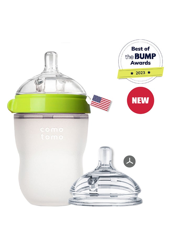 comotomo Natural Feel Baby Bottle 250 ML With Pack Of 2 Natural Teat Silicone Nipples, Y Shape Hole With Variable Flow For 6 Months + - Image 1