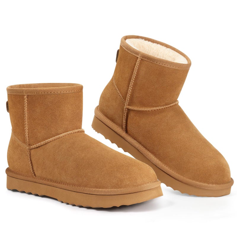KIDMI Women's Classic Genuine Suede Mini Boots Fuzzy Snow Booties with Fur Lined, Chestnut 39 - Image 1