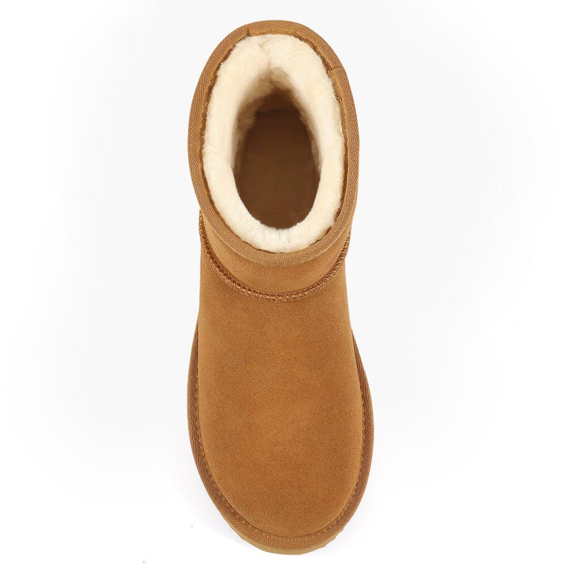 KIDMI Women's Classic Genuine Suede Mini Boots Fuzzy Snow Booties with Fur Lined, Chestnut 39 - Image 5