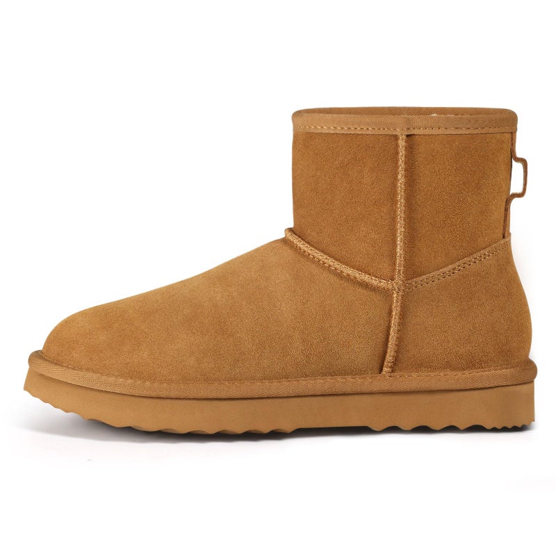 KIDMI Women's Classic Genuine Suede Mini Boots Fuzzy Snow Booties with Fur Lined, Chestnut 39 - Image 4
