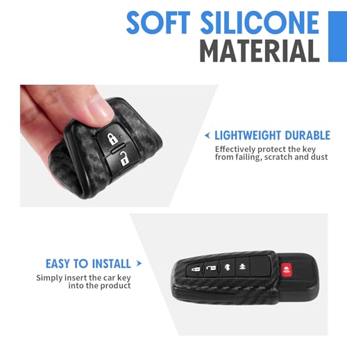 WORCAS 2 Pcs Key Fob Case Carbon Fiber Pattern Silicone Cover Compatible with Toyota 4RUNNER 86 Avalon C-HR Camry Prius Compatible with RAV4 Corolla Highlander 2 3 4 Button Keyless Entry Remote - Image 4