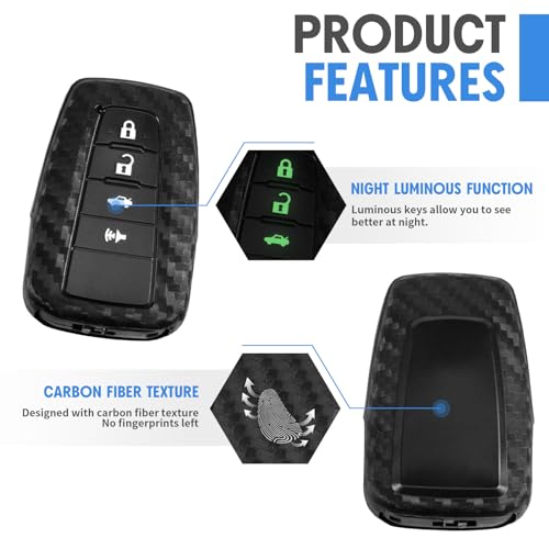 WORCAS 2 Pcs Key Fob Case Carbon Fiber Pattern Silicone Cover Compatible with Toyota 4RUNNER 86 Avalon C-HR Camry Prius Compatible with RAV4 Corolla Highlander 2 3 4 Button Keyless Entry Remote - Image 3