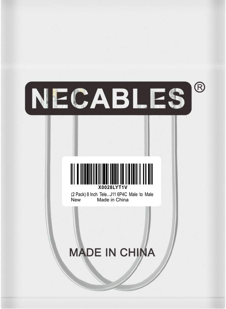 NECABLES 2Pack 8 Inch Short Telephone Cord Phone Cable Wall Phone Cord for Landline RJ11 6P4C Male to Male - Image 4