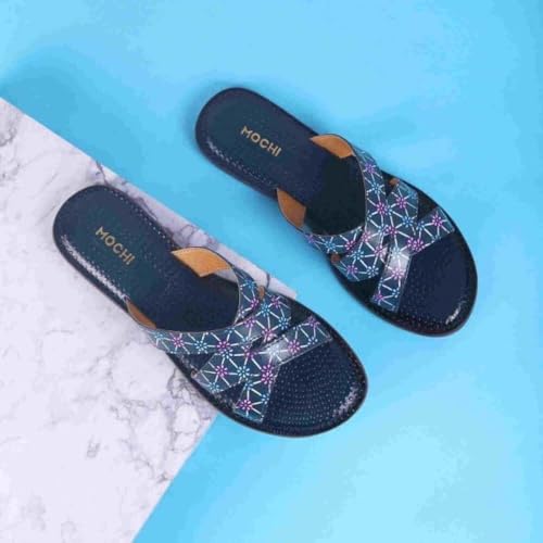 Mochi Women Blue Flat Fashion Slip-on Slide Chappal UK/7 EU/40 (41-259) - Image 2
