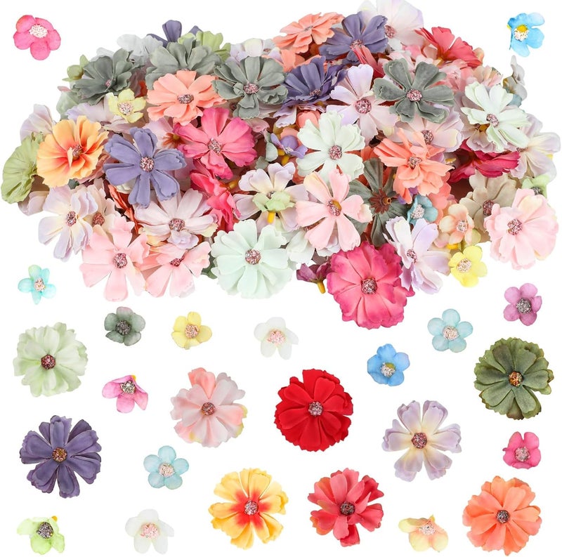 VRB Dec 100pcs Sunflower Artificial Flowers for Decoration,Artificial Flower,Flower for Hair Styling, for Pooja, for Home Decor,Diwali. (100 Pcs Fabric Silk Multi Daisy) - Image 3