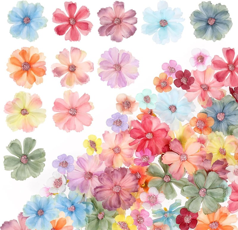 VRB Dec 100pcs Sunflower Artificial Flowers for Decoration,Artificial Flower,Flower for Hair Styling, for Pooja, for Home Decor,Diwali. (100 Pcs Fabric Silk Multi Daisy) - Image 1