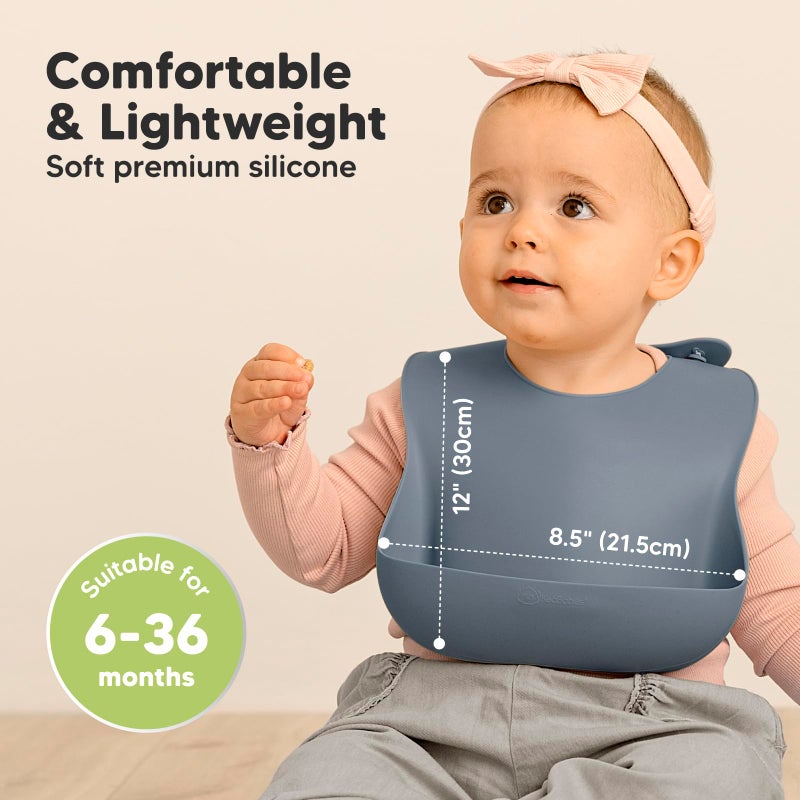 KeaBabies 2-Pack Silicone Bibs For Babies, Silicone Baby Bibs for Eating, Food-Grade Pure Silicone Bib, Toddler Bibs, Waterproof Bibs, Feeding Bibs, Silicon Bibs for Toddlers, Boys, Girls (Slate) - Image 3