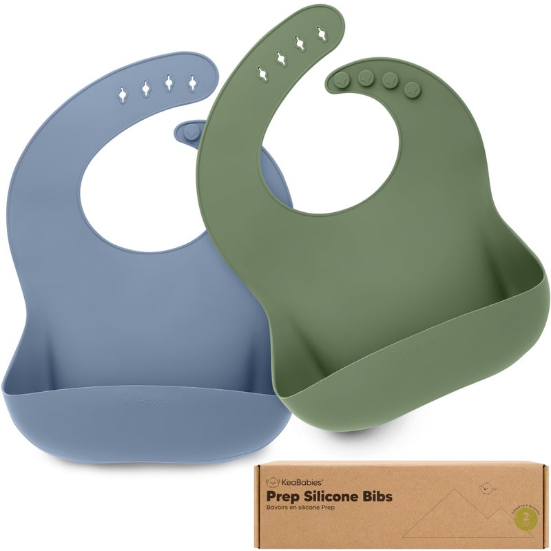 KeaBabies 2-Pack Silicone Bibs For Babies, Silicone Baby Bibs for Eating, Food-Grade Pure Silicone Bib, Toddler Bibs, Waterproof Bibs, Feeding Bibs, Silicon Bibs for Toddlers, Boys, Girls (Slate) - Image 1