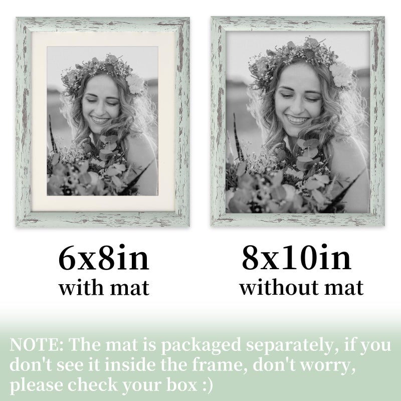 AEVETE Picture Frame 8x10 Light Green Photo Frames Rustic for Wall and Desk Decor - Image 2