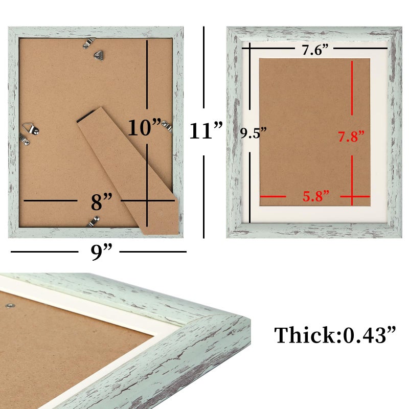 AEVETE Picture Frame 8x10 Light Green Photo Frames Rustic for Wall and Desk Decor - Image 4