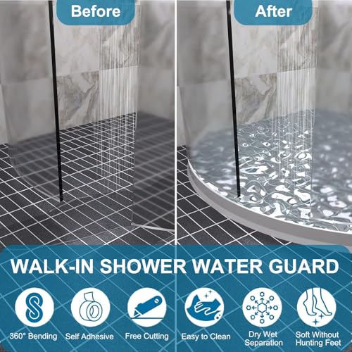 Ronsoile 3.8" High Shower Threshold Water Dam Barrier, 2025 Upgraded 67" Collapsible Shower Water Blocker, Guard for Walk in Shower, Water Guard Stopper for Floor, Shower Door Water Blocker - Image 3