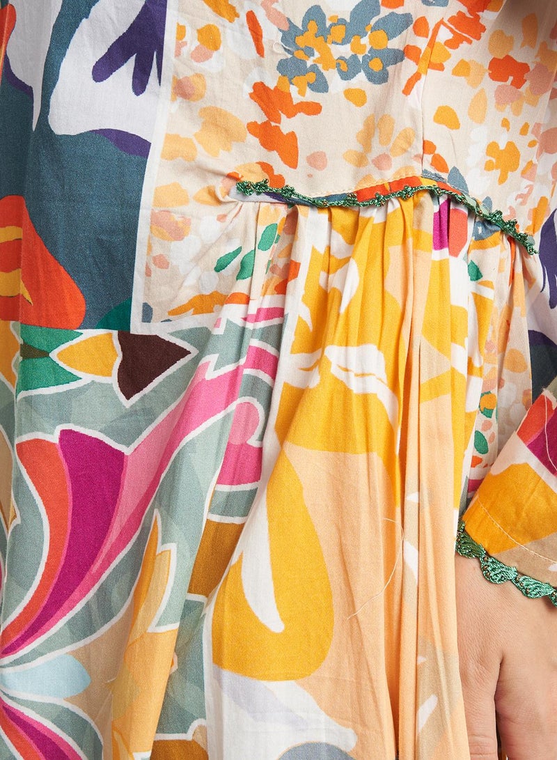 كشخة جلابية قطن بطبعة تجريدية بقصة كويتية - Image 5