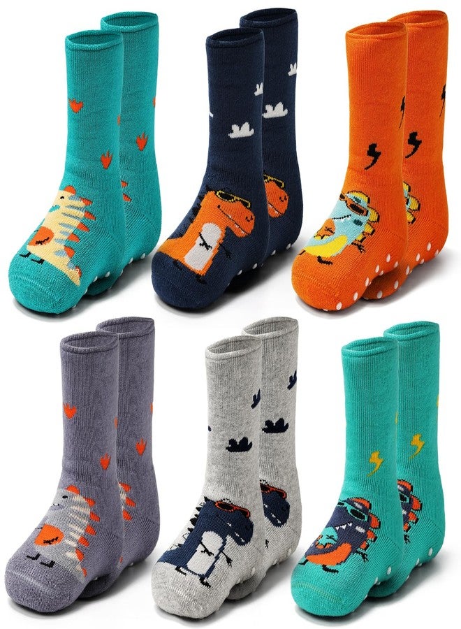 Mardonskey Baby Non Slip Warm Socks Baby Boys Thick Winter Sock with Grips for Baby Girls Non Skid Socks 6 Pack Dinosaur 12-24 Months