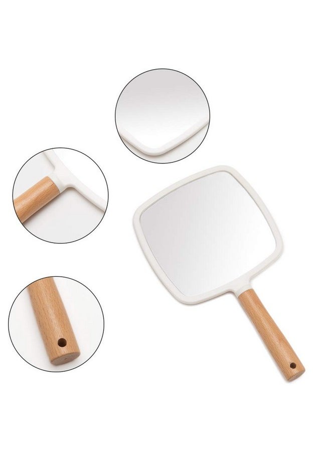 YEAKE YEAKE Hand Held Mirror with Handle for Makeup,Small Cute Wood Hand Mirror for Shaving with Hole Hanging Single-Sided Portable Travel Vanity Mirror for Men&Women(Square)  - Image 4