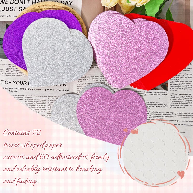 Bazyrock 72 Pcs Glitter Heart Paper Cutouts 6 x 6 in, 4 Colors, Valentineâ€™s Day Decorations for Party Classroom Bulletin Board DIY Crafts (Silver/Red/Pink/Purple) - Image 5