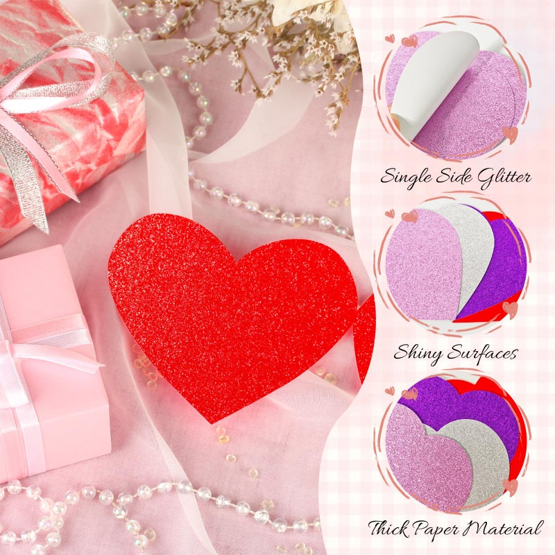 Bazyrock 72 Pcs Glitter Heart Paper Cutouts 6 x 6 in, 4 Colors, Valentineâ€™s Day Decorations for Party Classroom Bulletin Board DIY Crafts (Silver/Red/Pink/Purple) - Image 3