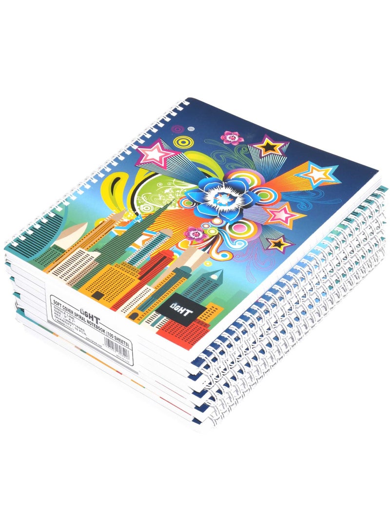FIS LIGHT Pack of 10  Spiral Soft Cover Notebook, Single Line, 9X7 Inches (22.86 X 20.32 CM), 100 Sheets -LINB971608S - Image 1