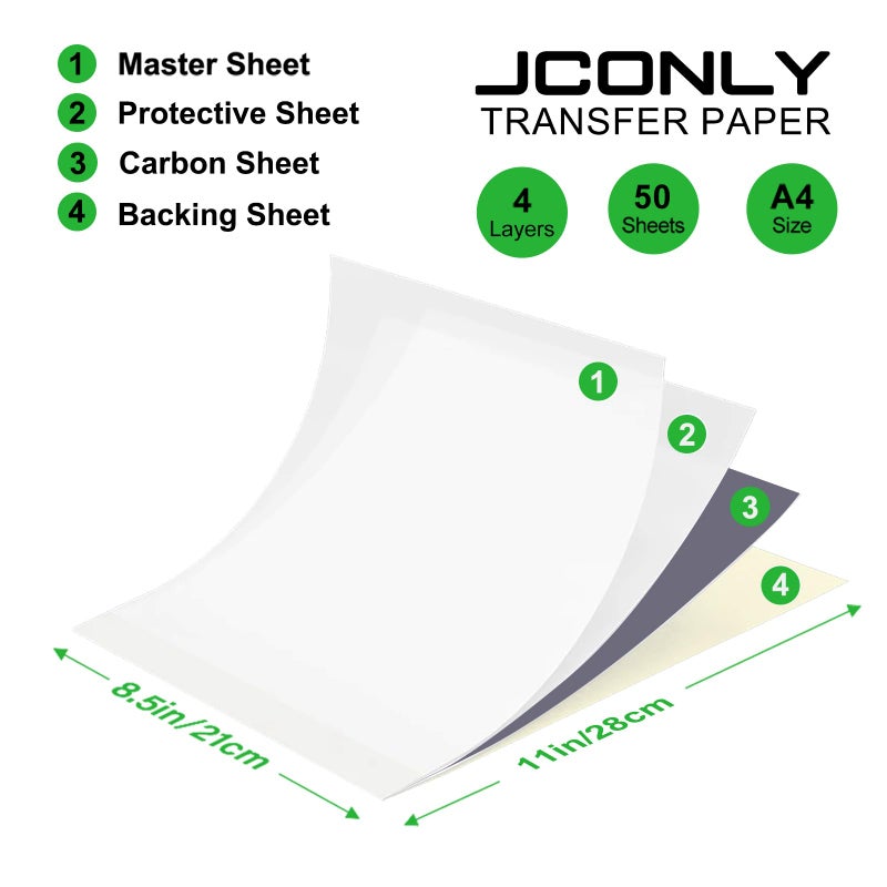 Jconly Tattoo Transfer Paper, 50 Sheets Stencil Transfer Paper for Tattooing, A4 Size Thermal Stencil Paper for Tattoo Beginners Artists Tattoo Supplies - Image 2