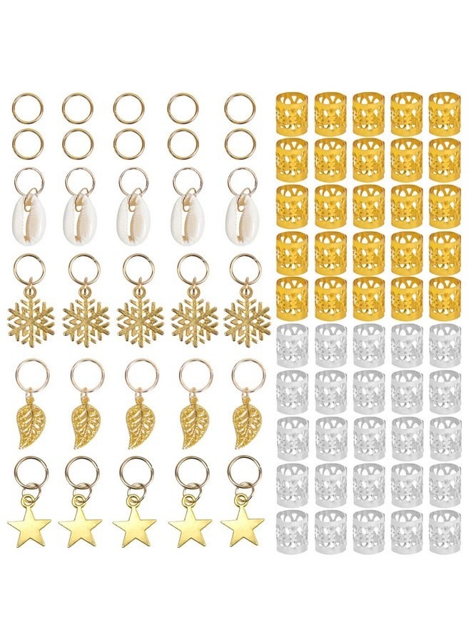 بيوينتي 80 قطعة من حلقات ضفائر الشعر وأساور الشعر المعدنية وضفائر الشعر النحاسية وقلادات الشعر وإكسسوارات عصابة الرأس باللونين الذهبي والفضي - Image 1