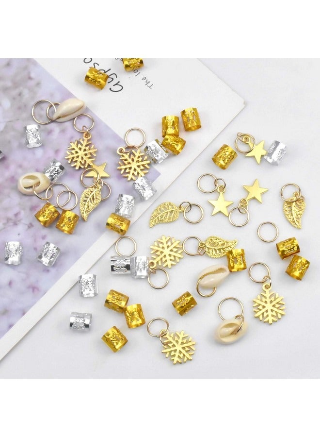 بيوينتي 80 قطعة من حلقات ضفائر الشعر وأساور الشعر المعدنية وضفائر الشعر النحاسية وقلادات الشعر وإكسسوارات عصابة الرأس باللونين الذهبي والفضي - Image 5