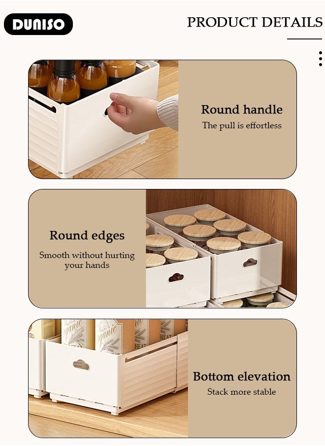 DUNISO 2PCS Retractable Storage Box, Foldable Multi Purpose Expandable Stackable Bins with Handles,Drawer Organizers for Closet Pantry Fridge, Sturdy Plastic Basket, Easy Assembled, for Kitchen, Refrigerator, Cabinets, Wardrobes, Bathroom, Office  - Image 2