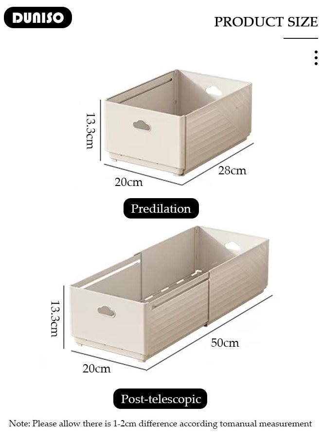 DUNISO 2PCS Retractable Storage Box, Foldable Multi Purpose Expandable Stackable Bins with Handles,Drawer Organizers for Closet Pantry Fridge, Sturdy Plastic Basket, Easy Assembled, for Kitchen, Refrigerator, Cabinets, Wardrobes, Bathroom, Office  - Image 3