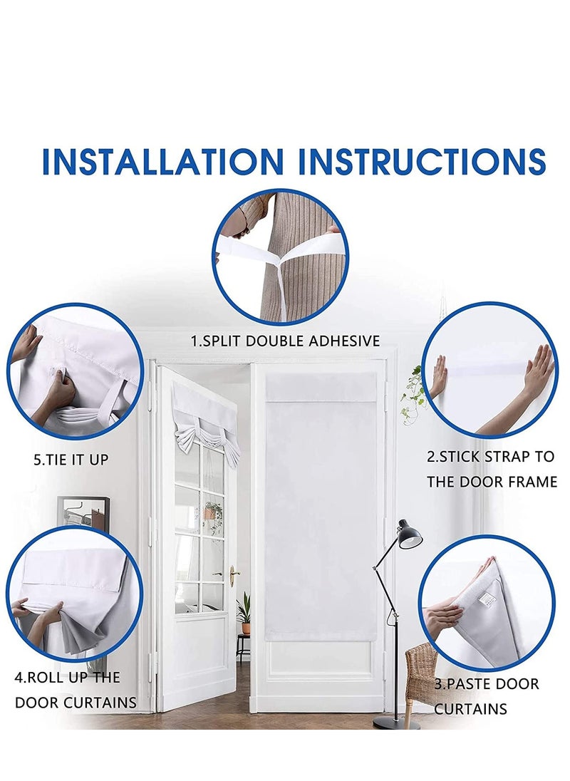 SYOSI - Door Curtains, Privacy Greyish White Blackout French, 26 X 68 Inch Room Darkening, Thermal Insulated Tie Up Shades Window for Bedroom 1 Panel - Image 1