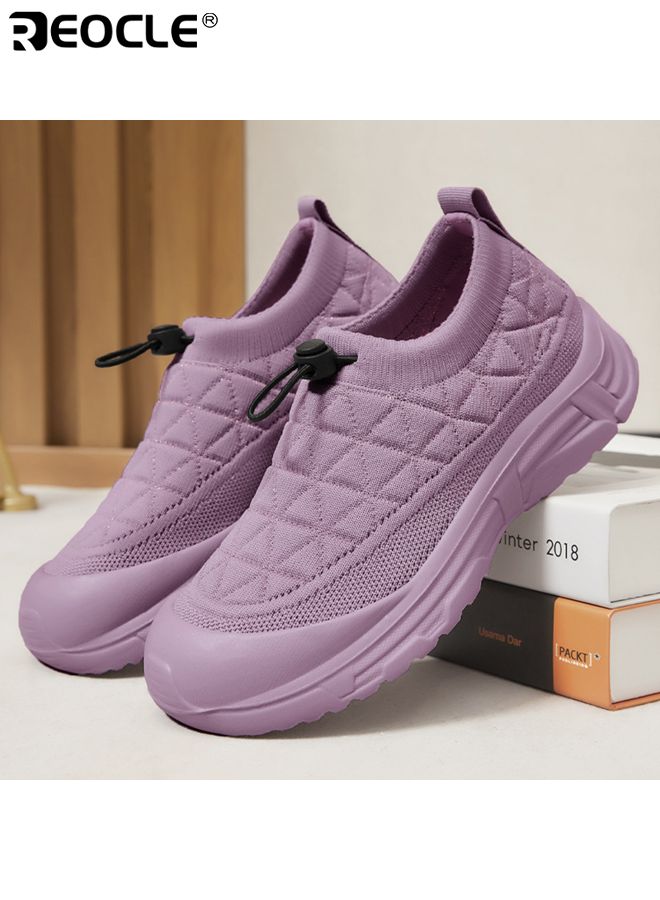 ريوكل أحذية نسائية ذات تصميم صندل محبوك مع نعل بحجم مرتفع وميزة تنفس صيفية، أحذية عصرية مع سهولة الاستخدام بخطوة واحدة للارتداء غير الرسمي - Image 4