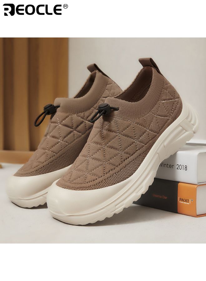 ريوكل أحذية نسائية ذات تصميم صندل محبوك مع نعل بحجم مرتفع وميزة تنفس صيفية، أحذية عصرية مع سهولة الاستخدام بخطوة واحدة للارتداء غير الرسمي - Image 1