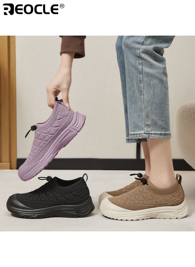 ريوكل أحذية نسائية ذات تصميم صندل محبوك مع نعل بحجم مرتفع وميزة تنفس صيفية، أحذية عصرية مع سهولة الاستخدام بخطوة واحدة للارتداء غير الرسمي - Image 2