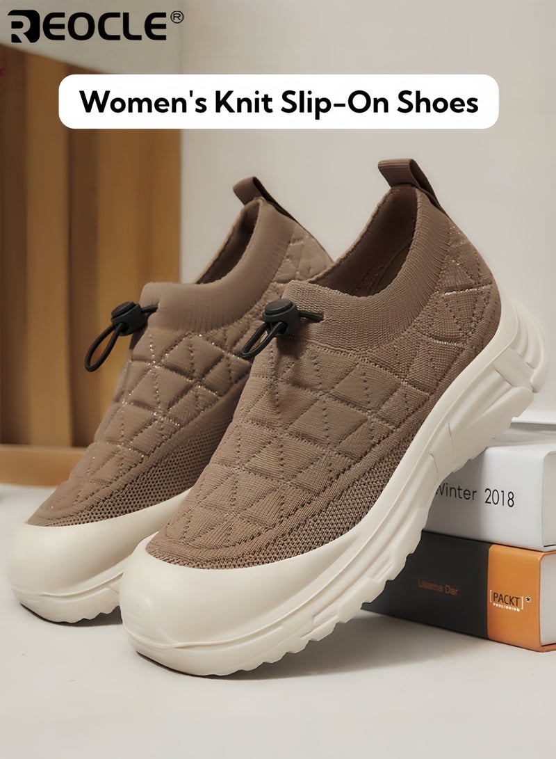 REOCLE Women's Knit Slip-On Shoes with Platform Sole Design and Summer Breathable Feature Fashion Shoes with One-Step Convenience for Casual Wear - Image 1