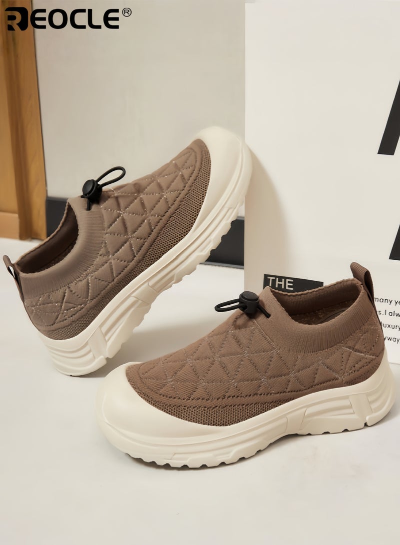 REOCLE Women's Knit Slip-On Shoes with Platform Sole Design and Summer Breathable Feature Fashion Shoes with One-Step Convenience for Casual Wear - Image 5