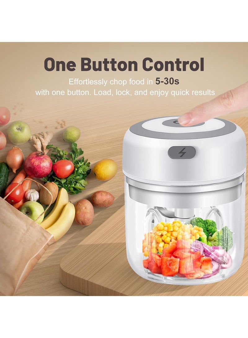 آي هوم شوب مفرمة ثوم كهربائية مع USB، محضرة طعام 250 مل، مفرمة خضروات صغيرة، مفرمة لحم محمولة للثوم والزنجبيل والفلفل الحار والخضروات ， مفرمة ثوم هراسة （أبيض） - Image 3