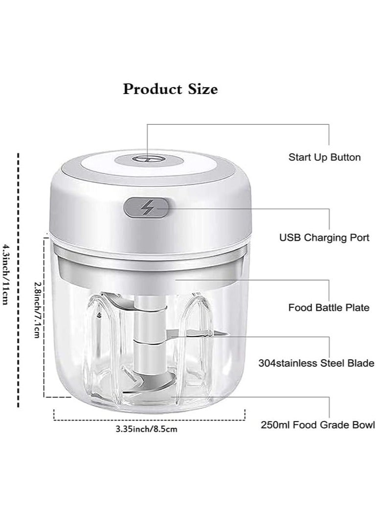 آي هوم شوب مفرمة ثوم كهربائية مع USB، محضرة طعام 250 مل، مفرمة خضروات صغيرة، مفرمة لحم محمولة للثوم والزنجبيل والفلفل الحار والخضروات ， مفرمة ثوم هراسة （أبيض） - Image 5
