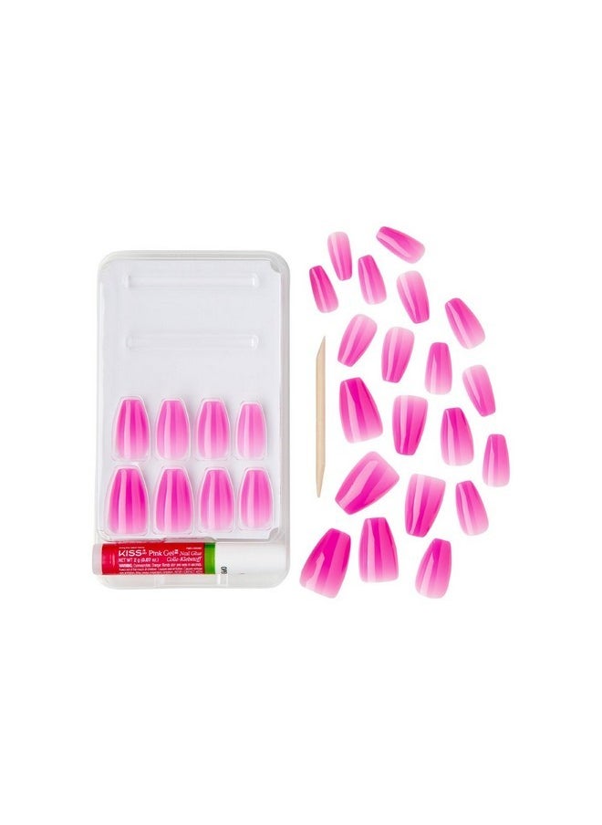 Goldfinger False Nails Kit, Jelly Color Ready To Wear Pink Fake Nails, Manicure Stick And Glue Included, Medium Length, Coffin Shape, Long-Lasting Hottest Trend Glue On Nails  - Image 3
