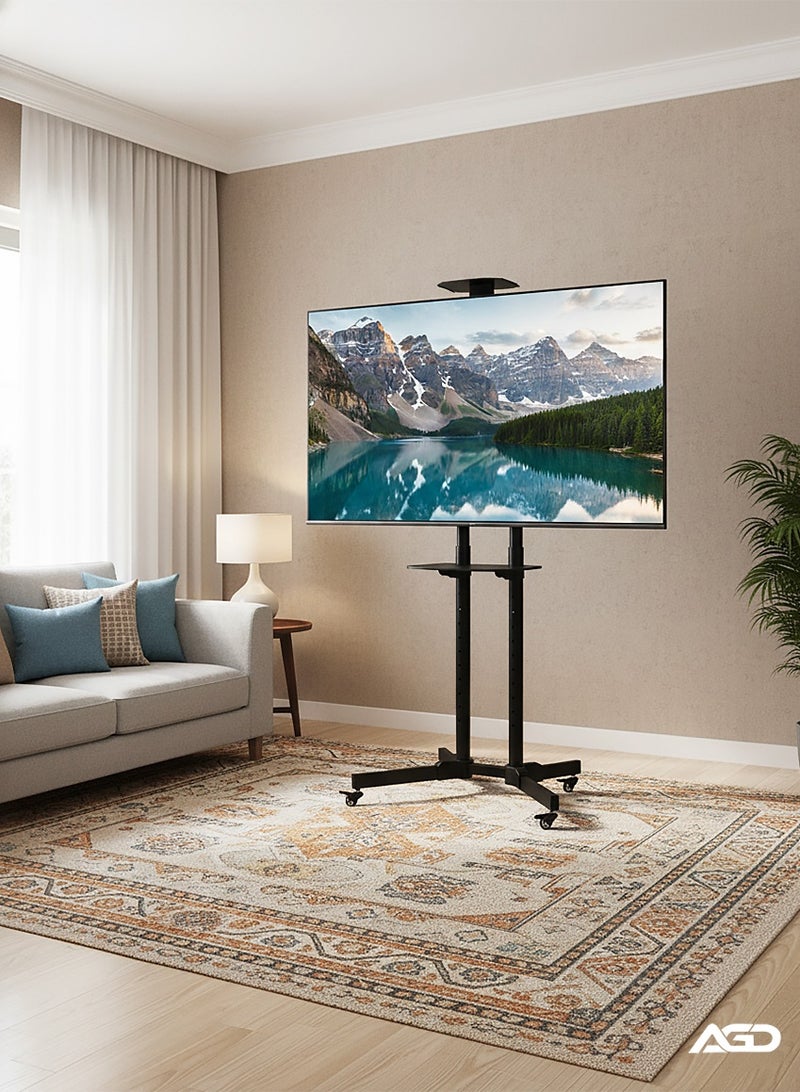 إيه جي دي حامل تلفزيون أرضي متحرك بعجلات قابل للتعديل، من 32 حتى 75 بوصة، للاجتماعات والمؤتمرات والمعارض - Image 2
