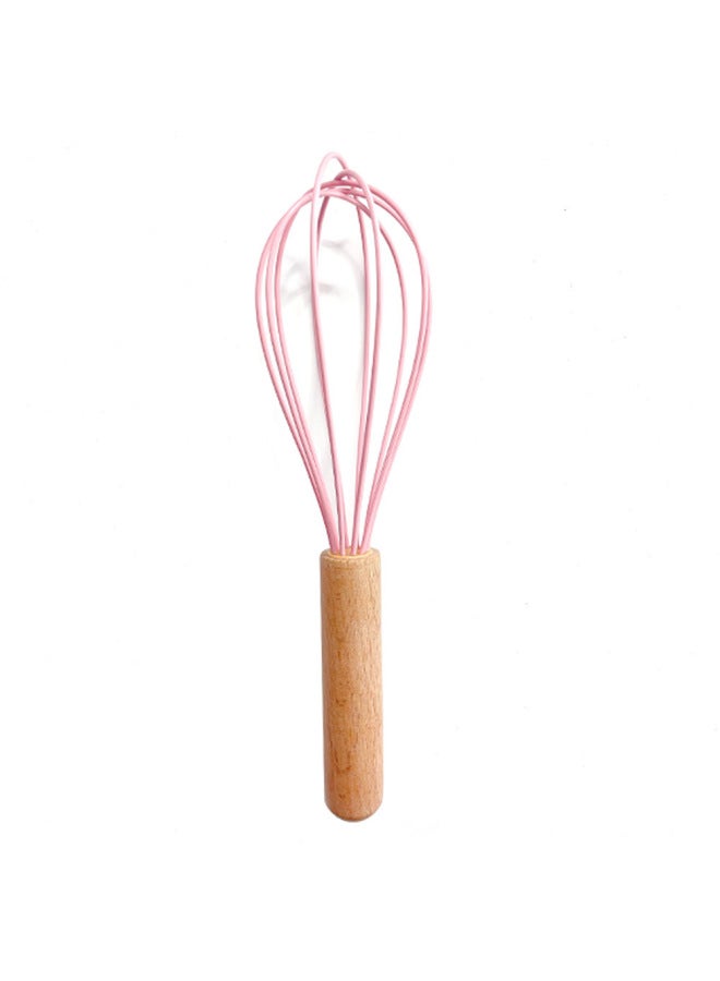 Hand Held Egg Beater Wooden Handle Silicone Manual Egg Beater Kitchen Mixer Baking Household Tools-Colour:Pink ( 10inch ) - Image 1