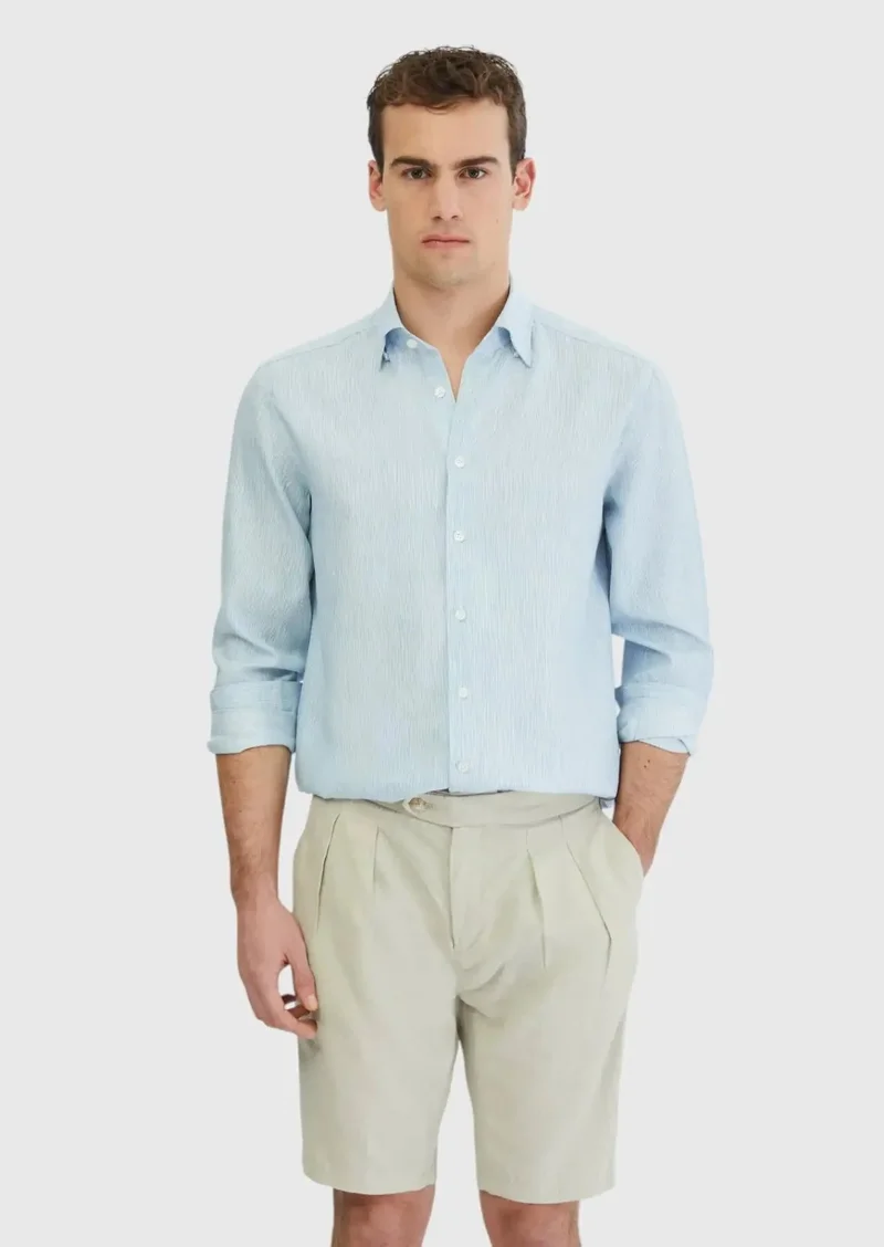 RAMSEY Blue Striped Casual Fit Weaving Casual Cotton Blended Shirt