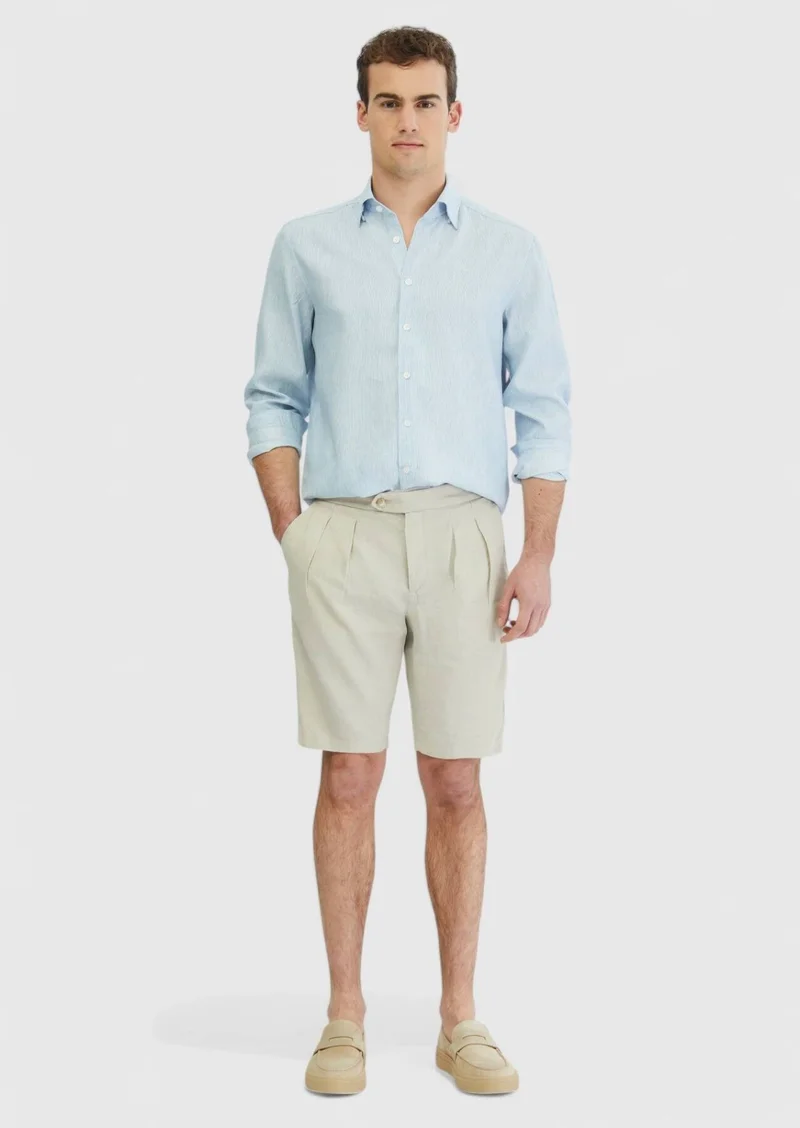 RAMSEY Blue Striped Casual Fit Long Weaving Casual Cotton Blended Shirt