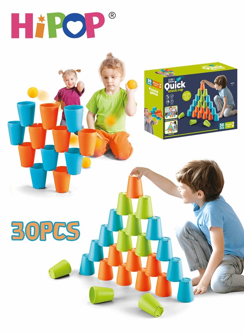 HIPOP - 30 Piece Stacking And Nesting Cups Building Set Quick Stack Cups Interactive Game - Image 1