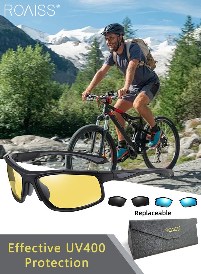 roaiss Polarized Night Driving Glasses for Men and Women, Ultralight Wrap Around Shades, Night Cycling Sunglasses with Replacement Lenses for Driving, Cycling, Fishing, Hiking - Image 1
