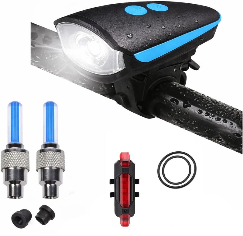 Kaashnic Rechargeable Cycle Front, Rear & Valve Light and with Horn Waterproof Cycle Light (Multicolor) - Image 1