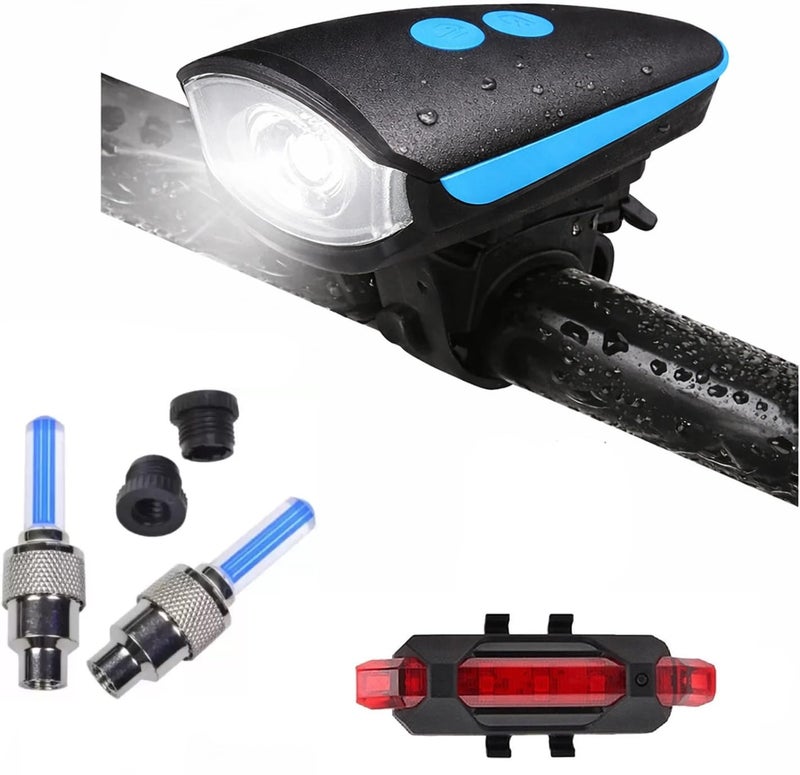 Kaashnic Rechargeable Cycle Front, Rear & Valve Light and with Horn Waterproof Cycle Light (Multicolor) - Image 2