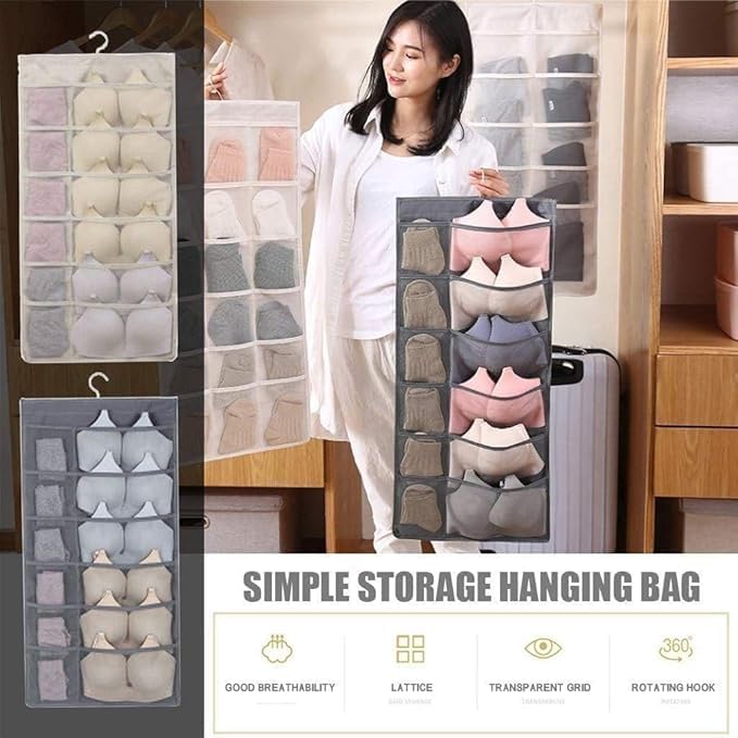 WEGON WEGON Double Sided 30 Pockets Clear Hanging Bag Socks Organizer Hanging Wardrobe Panties Socks Hanging Wardrobe Shelves Space Saving Closet Organizer for Women Accessory and Cloth - Image 2