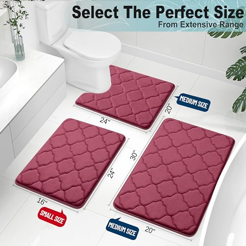 OLANLY Memory Foam Bath Mat Rug 30x20 Ultra Soft and Absorbent Bathroom Rugs NonSlip Comfortable Machine Washable Bath Carpet for Bathroom Floor Tub Shower and Home Decor Accessories Burgundy - Image 3