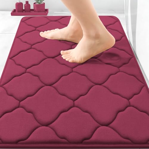 OLANLY Memory Foam Bath Mat Rug 30x20 Ultra Soft and Absorbent Bathroom Rugs NonSlip Comfortable Machine Washable Bath Carpet for Bathroom Floor Tub Shower and Home Decor Accessories Burgundy - Image 1