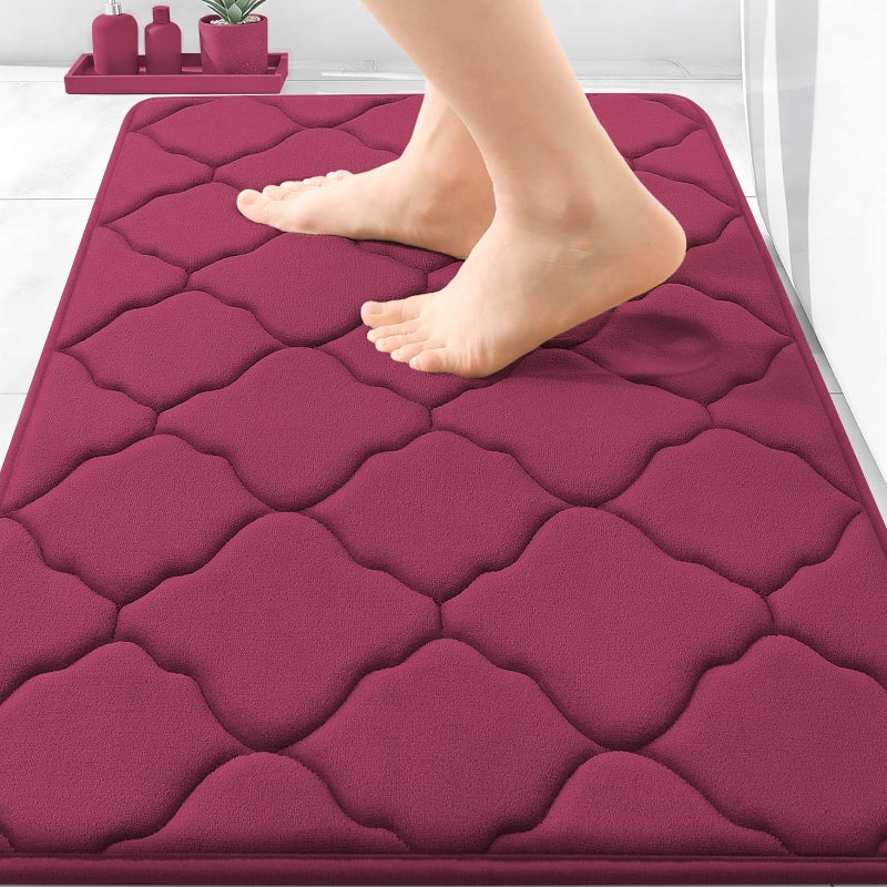 OLANLY Memory Foam Bath Mat Rug 30x20 Ultra Soft and Absorbent Bathroom Rugs NonSlip Comfortable Machine Washable Bath Carpet for Bathroom Floor Tub Shower and Home Decor Accessories Burgundy - Image 2